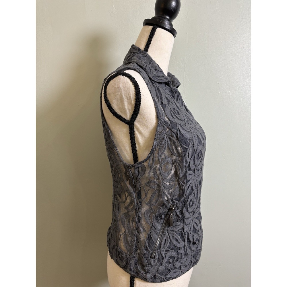 INC International Concepts Small Gray Lace Moto Vest Romantic Edgy Biker Chic - Picture 5 of 9